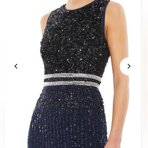 Mac Duggal Navy and Silver Sequin Dress